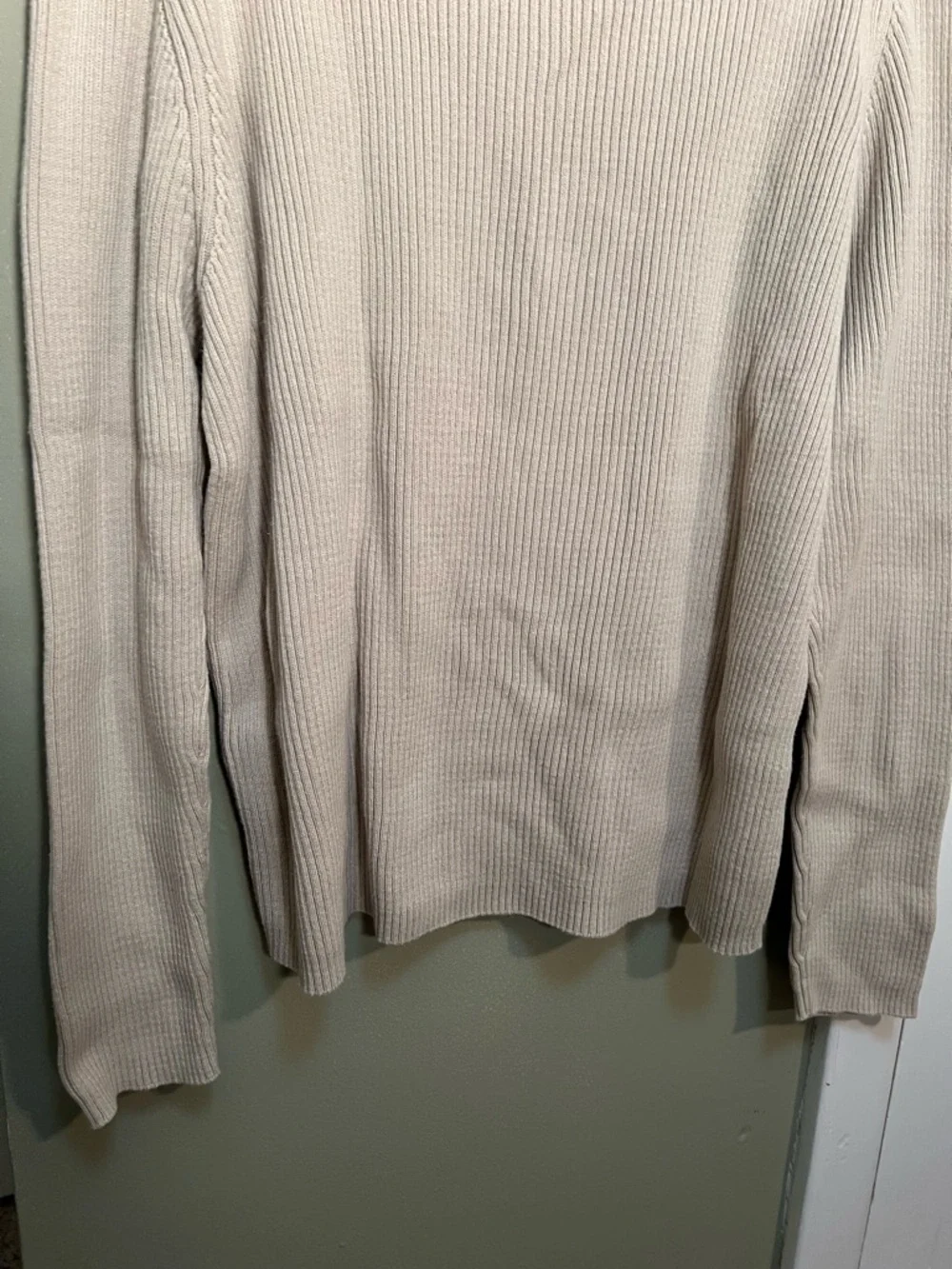 Vintage Banana Republic Men's Sz Large Crewneck T-Shirt Beige Ribbed Long Sleeve